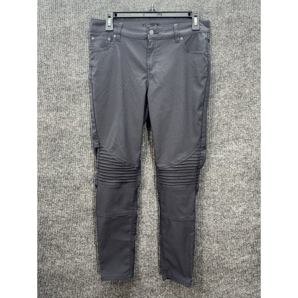 Prana Brenna Pants Womens 10 Gray Moto Skinny Stretch Mid Rise Ribbed Knee W4118